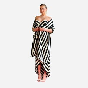 Vintage Victor Costa Black & White Strapless Gown & Wrap | 1980s NWT Rare Find